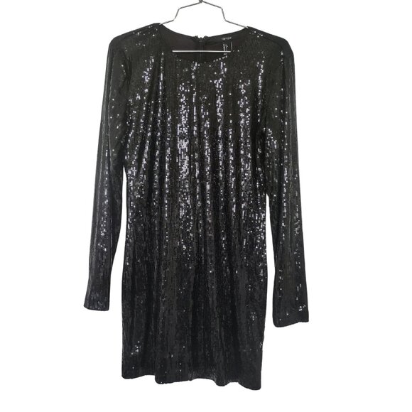 Rare Forever 21 Black short sequence dress long sleeves dressy feminine party L - Picture 2 of 5